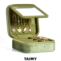 Boîte à bijoux carrée en velours avec fermeture éclair et grand miroir, étui de rangement portable pour bijoux, boîte cadeau personnalisée pour bijoux – Vente en gros à chaud
