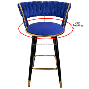 Chaise <span class=keywords><strong>de</strong></span> <span class=keywords><strong>bar</strong></span> d'extérieur durable en velours, style <span class=keywords><strong>tabouret</strong></span>, pour terrasse couverte, café, <span class=keywords><strong>bar</strong></span>, avec repose-pieds doré et pieds en métal noir - Product Image 4