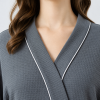 Peignoir gaufré col kimono 100% coton pour femme, long et léger, vêtement de détente, fournisseur de logos personnalisés