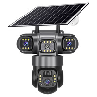 Caméra de sécurité solaire 4G à 3 objectifs, panoramique 360°, CCTV, mise au point automatique, monture C, vision nocturne couleur, alertes de mouvement, audio bidirectionnel, V380