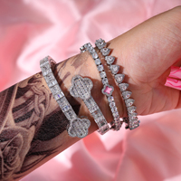 À la mode 3 pièces Bling Bling plein diamant trèfle Bracelet Bracelet ensemble Hip Hop rose noir quatre feuilles pour les femmes cadeau laiton Zircon