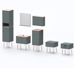 Better Home gris peinture plancher <span class=keywords><strong>de</strong></span> bois salle <span class=keywords><strong>de</strong></span> bain armoire <span class=keywords><strong>de</strong></span> rangement <span class=keywords><strong>sous</strong></span> évier avec double couche 2 portes - Product Image 5