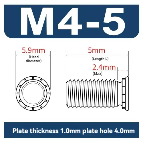 FH-M4 * 5亜鉛メッキ炭素鋼丸頭リベットネジ