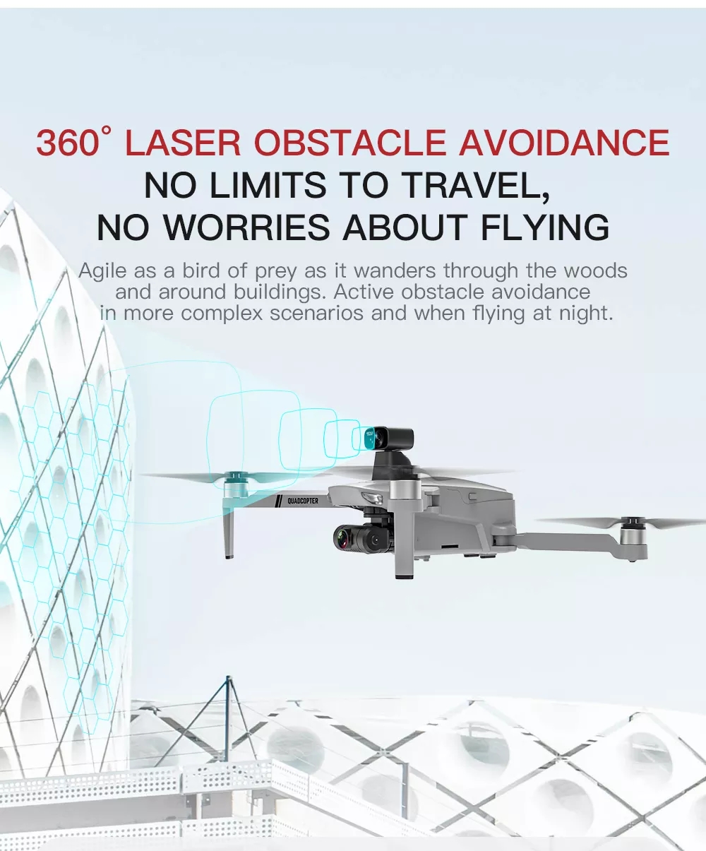 KF102 MAX Drone, Active obstacle avoidance in more complex scenarios and when flying at night . Qadcopie