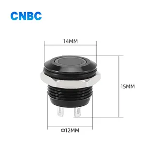 Black Button Switch 12mm Mini Short Type Momentary Black Shell Metal LED Push Button Switch With 4 Pins