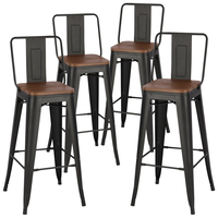 Tabouret de bar Tolix en métal et fer, dossier haut, avec assise en bois, idéal pour la maison, les bars et l'extérieur – Prix abordable
