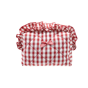 2025 2026 Logo personnalisé mignon rouge sac cosmétique pochette de maquillage Floral pour voyage rouge matelassé sac de maquillage - Product Image 3