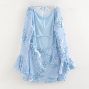 Robe longue dos nu SHENZHU pour femme, nouvelle collection Printemps 2025, maille simple à fleurs 3D, manches longues, modèle 5085 - Product Image 2