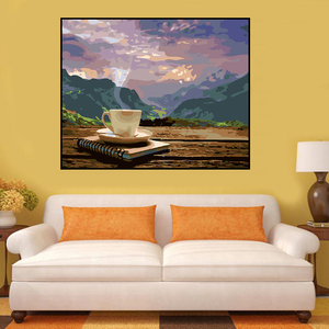 <span class=keywords><strong>Pintura</strong></span> al óleo <span class=keywords><strong>con</strong></span> vista a la montaña más vendida, cuaderno de taza de café de naturaleza muerta sobre lienzo, <span class=keywords><strong>pintura</strong></span> por números, decoración para sala de estar - Product Image 2