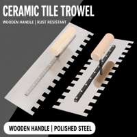 Truelle à carrelage en acier inoxydable dentelée avec base plate lisse et poignée renforcée par rivets pour travaux professionnels de carrelage