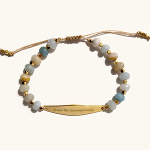 Pulsera Jietao de Acero Inoxidable con Baño de Oro 18K PVD, Barra Grabada, Cordón con Cuentas, Frase Inspiradora, Alivio de la Ansiedad, Joyería con Piedras Naturales - Product Image 1