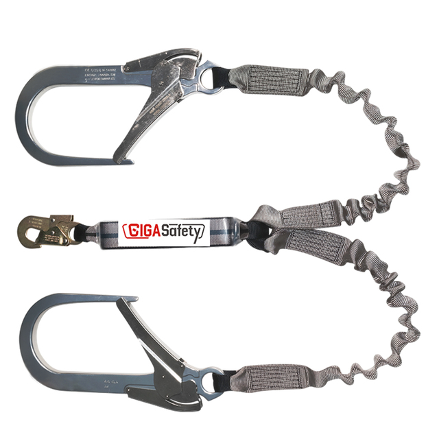 Safety Lanyard for Fall Protection Industrial Shock Absorbing Double Safety Lanyard Position Adjustable Energy Absorber Lanyard