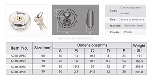 OEMディスクロック 2 3/4インチ 70mm ステンレス鋼 クロムメッキ 同一鍵 シングル/ダブルロック ボールベアリング ディスク型南京錠 - Product Image 3