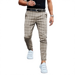 Pantalon slim à carreaux pour homme, taille mi-haute, coupe droite, tissé, décontracté et élégant, idéal pour le bureau et les occasions décontractées - Product Image 2