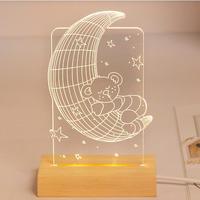 Veilleuse acrylique Illusion de Noël avec impression UV, LED blanc chaud, forme personnalisée, base en bois pour la décoration de chambre d'enfant, cadeau