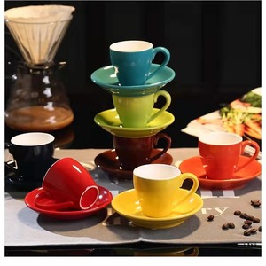 Lespresso Color Glaze <b>Espresso</b> Latte Mini Tea <b>Cup</b> And Saucer Ceramic Coffee <b>Cup</b> 80ml Round Solid Color Handle Gift Set - Product Image 5