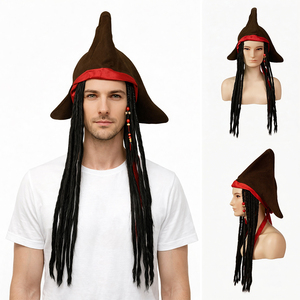 Accessoires pour fête d'Halloween, chapeau de pirate Jack Sparrow pour <span class=keywords><strong>homme</strong></span> adulte, perruque en <span class=keywords><strong>cheveux</strong></span> synthétiques résistants à la chaleur pour cosplay - Product Image 1