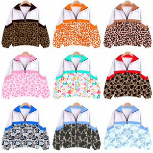 Giacca Sportiva Leggera da <span class=keywords><strong>Donna</strong></span> con Logo Personalizzato Mezza Zip Stampa Leopardata Camouflage Bicolore - Product Image 1