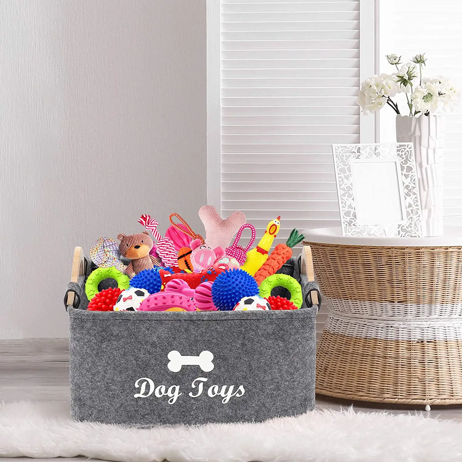 Office use with table top storage collapsible felt dog toy basket