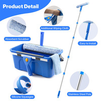 Kit de nettoyage de vitres HYRA avec seau, raclette à long manche et brosse microfibre, outil de nettoyage de vitres, 4 perches