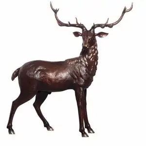 Yüksek kaliteli bahçe açık dekorasyon uzun boynuz Elk bronz geyik bronz hayvan heykel