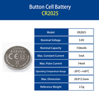 Pile bouton CR2025 3V 150mAh au lithium pour lecteur de glycémie et appareil de test de glycémie