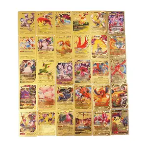 Kartu permainan Anime Inggris terlaris Bahasa Prancis Spanyol Jerman 55 buah/kotak kartu emas Pokemon untuk kartu koleksi permainan yang menyenangkan