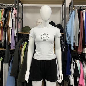 เสื้อยืดคอกลมสำหรับผู้หญิงเสื้อยืดคอกลมพิมพ์ลายหน้าจอทรงสลิมฟิตปักลายแบบเรียบสำหรับผู้หญิง - Product Image 2