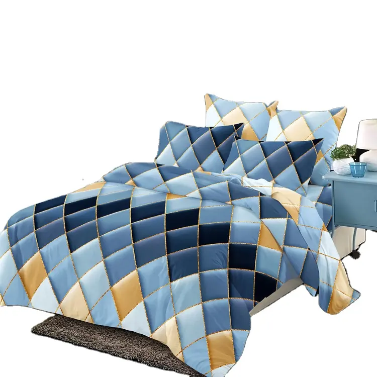 Özel İskandinav degrade mikrofiber geometrik kraliçe 3D yorgan yatak örtüsü seti Modern ekose özel yatak setleri