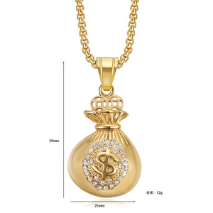 Hip Hop USD sac d'argent glacé CZ étanche en acier inoxydable Non ternir pendentif mode bijoux colliers en gros hommes femmes - Product Image 2