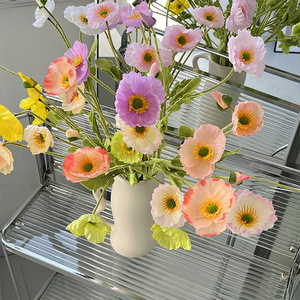 Floccato fiori di seta artificiale di papavero su Internet celebrità decorazione di celebrazione del matrimonio per la fotografia di casa oggetti di scena - Product Image 4