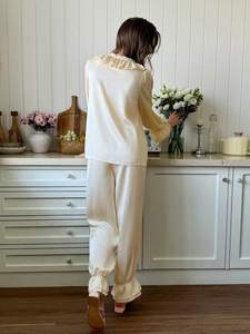 Modal Custom Solid Sleepwear Peter Pan Collar Elegant Satin <strong>Pyjamas</strong> Long Sleeve Winter PJ Bamboo Pajamas for Women Set - Product Image 3