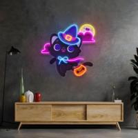 Lampu Neon LED Kucing Bulan Lucu yang Dipersonalisasi, Tahan Air, untuk Ruang Game Anak Perempuan & Perusahaan