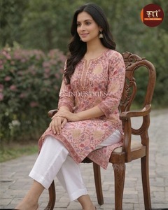 Hot Sale Women Pink Georgette <b>Kurti</b> Stylish Designer With Lightweight Fabric For Casual Party And Festive Wear Indian Supplier - Product Image 2