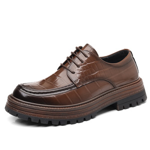 Chaussures habillées en cuir pour hommes, style Oxford, bout rond, pour le bureau, semelle antidérapante en caoutchouc - Product Image 5