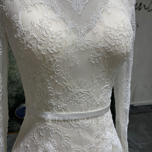 Jancember LSSG124 <b>Simple</b> Muslim Arabic <b>Long</b> <b>Sleeve</b> <b>Wedding</b> Bridal <b>Dress</b> with Belt - Product Image 6