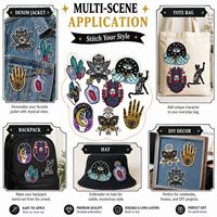 Patchs brodés thermocollants et à coudre, motifs mystiques et célestes : Hamsa, Œil, Lune, Chat, Palmistry, Papillon, Tarot, Main de sorcière, avec cristaux