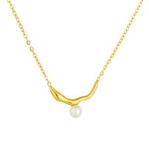 Irregular Pearl Chain Gold Plated Stainless Steel Clavicle Necklace For Women Everyday Wear - Product Image 4