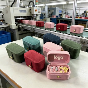 Custom Velvet Ring <b>Box</b> High Quality Mini Ring <b>Earring</b> <b>Box</b> Snap Closure Travel Jewelry Packaging Ring Custom logo - Product Image 1