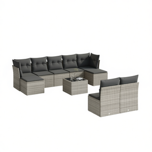 Conjunto de Sofás Modulares de Ratán Gris para Jardín, 6 Plazas, Muebles de Exterior de Diseño Contemporáneo - Product Image 1