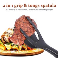Spatule multifonctionnelle en silicone pour oeufs frits et steaks Spatule double pince à aliments 2 en 1 Spatule à poignée Flip Tongs Pelle Spatule