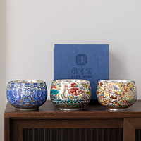 Service à thé chinois Kung Fu en émail argenté, tasse à thé en céramique, tasse à thé personnelle pour coffret cadeau de luxe, souvenir d'entreprise