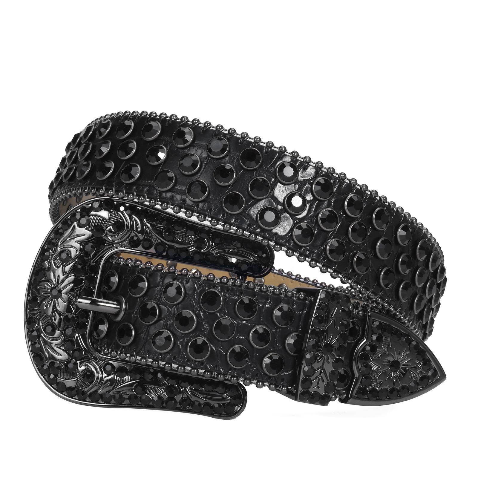 Custom Logo Buckle Mens Rhinestone Belt Plus Size Cowboy Western Diamond  Stud Crocodile Leather Belt Strap for Jeans Wholesale - Main Image