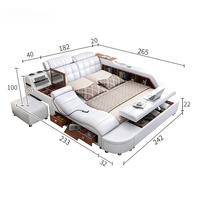 Lit intelligent multifonctionnel en bois massif, grand lit double tatami avec massage électrique, style minimaliste moderne pour chambre principale