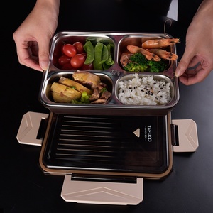 Plastic Lid Stainless Steel 4 Compartment <strong>Plates</strong> Canteen <strong>Plates</strong> Lunch Tray <strong>Tiffin</strong> Lunch Box Food Container - Product Image 4
