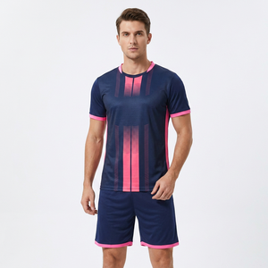 Men's Soccer Jersey Set Navy <b>Pink</b> Striped Short Sleeve Moisture Wicking Breathable Athletic Fit All Seasons 100% Polyester - Product Image 1