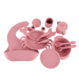Conjunto de Alimentação de Silicone para Bebês por Atacado com Prato de Caranguejo com Divisórias, Tigela, Babador e Talheres, Louça Infantil Livre de BPA - Product Image 2