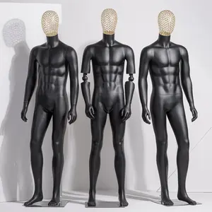 全身塑料男性人体模型娃娃铬金色黑色人体模型，带衣服展示网头