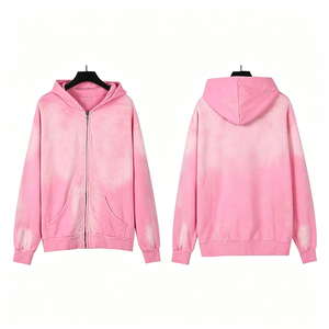 Sudadera con capucha para hombre de alta calidad, con cremallera, estilo acid wash, streetwear, desgastada, de peso pesado, con estampado en relieve. - Product Image 1