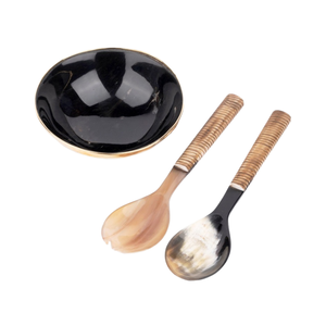 Bol de service en corne de buffle de luxe avec rebord en métal bol de rasage décoratif naturel ensemble cuillère bols de haute qualité - Product Image 1